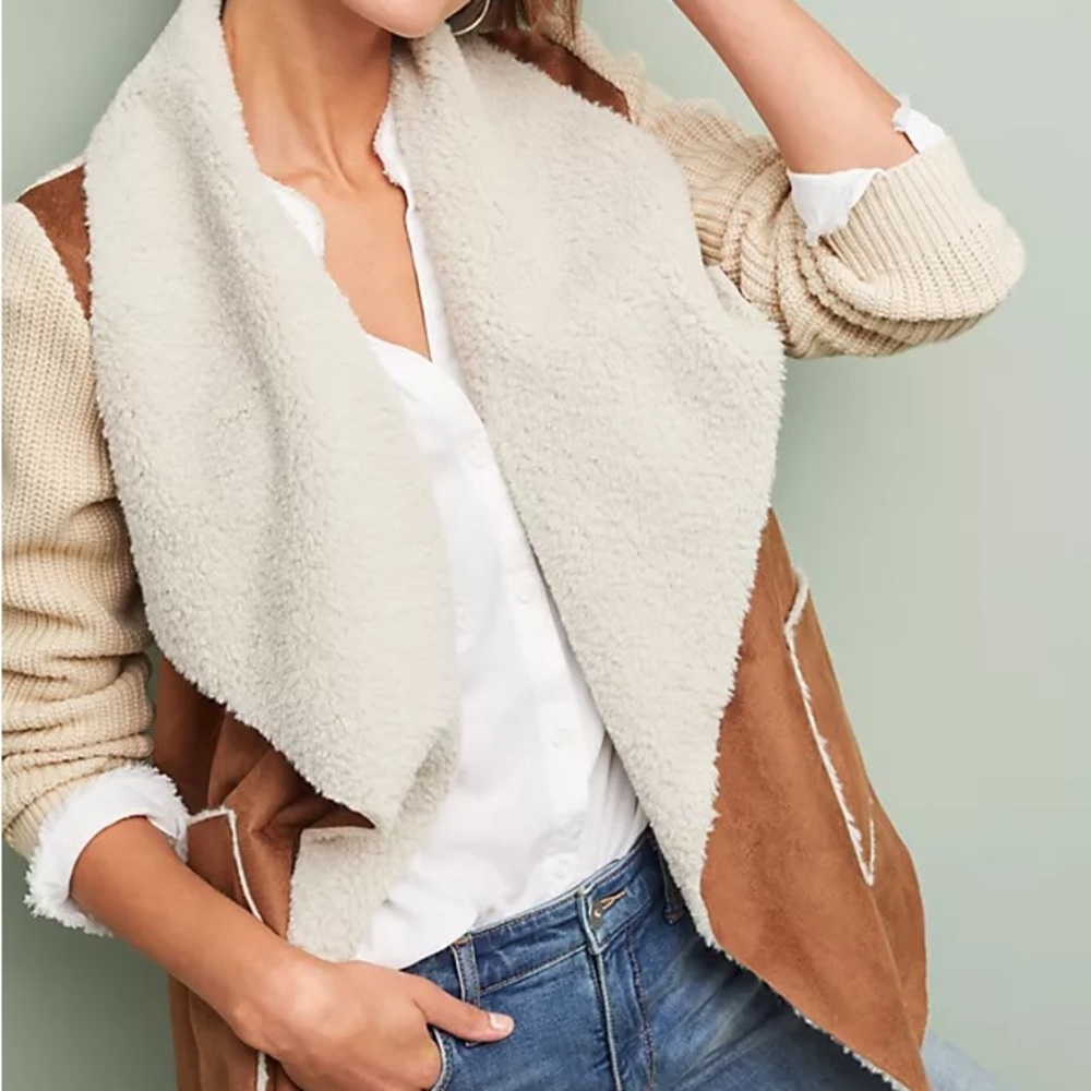 Anthropologie Moth Sherpa Suede Moto Cardigan Sweater Size Medium